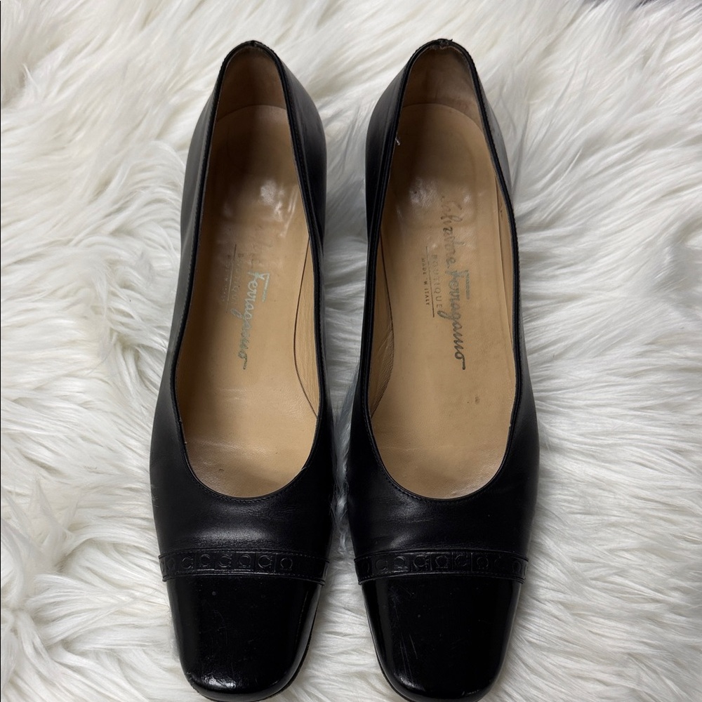 Salvatore Ferragamo Black Leather Flats